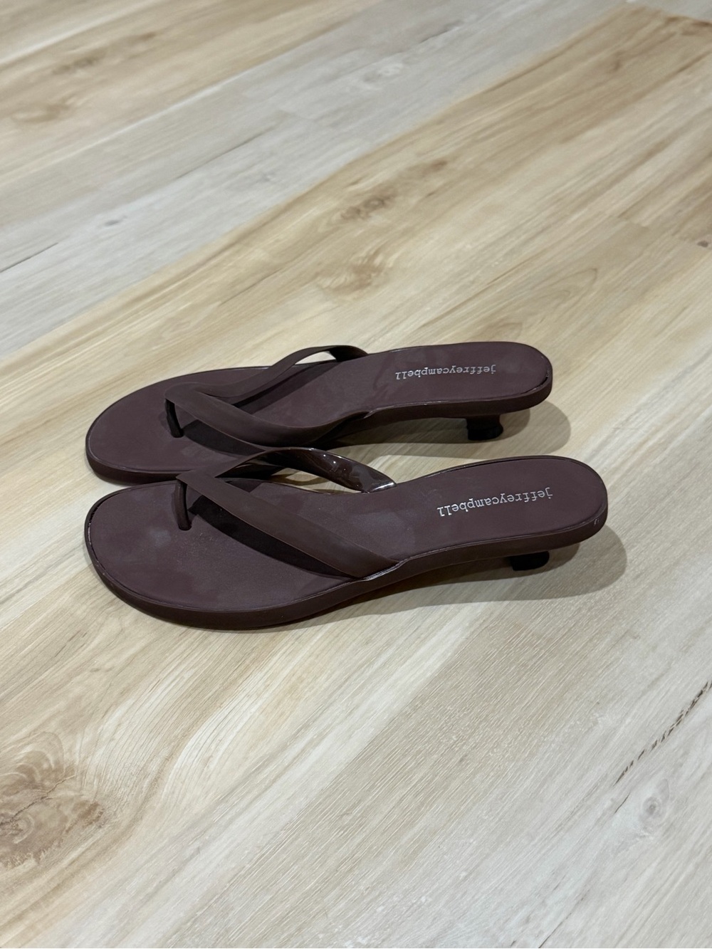 Jeffrey Campbell Chocolate Brown Low Block Heel Thong Mules